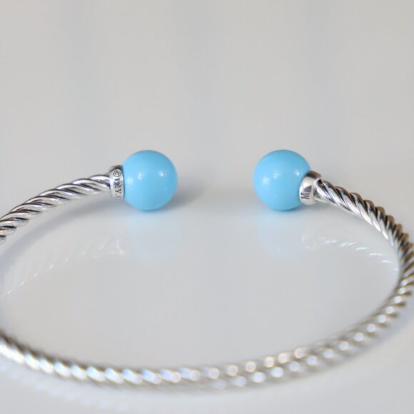 David Yurman Sterling Silver 3.5mm Solari Bracelet Turquoise with Diamonds - Picture 6 of 7